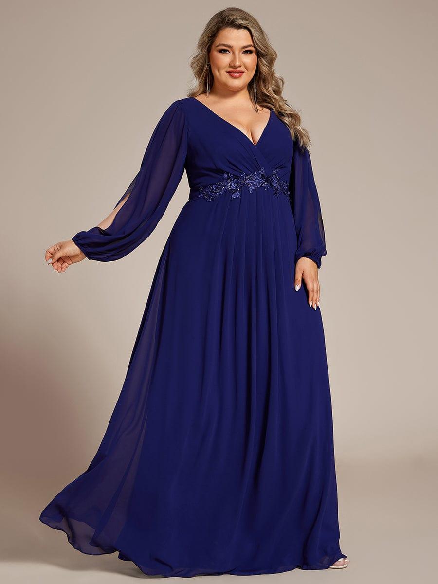Stylish Plus Size Chiffon Formal Evening Dresses with Long Lantern Sleeves