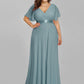 Plus Size Empire Waist V Back Bridesmaid Dress with Short Sleeves
