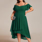 Plus Size Cold Shoulder Sweetheart Necklin Chiffon Midi Wedding Guest Dress