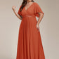 Plus Size Floral Applique Short Sleeve A-Line Chiffon Formal Evening Dress