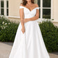 Romantic Off Shoulder Satin Wedding Dress Plus Size with Hidden Pockets