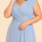 Plus Size Mother of the Chiffon Evening Gown with Cross Pleating and Rhinestone Waist Detail