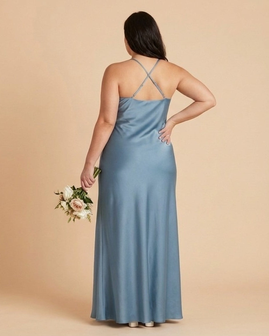 Silvarelle Romantic Plus Size Sheath Satin Bridesmaid Dress with Smooth Finish for Wedding - N0358