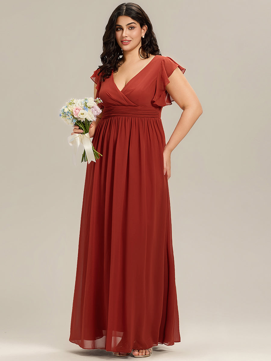 Plus Size Chiffon Pleated A-Line Back Cutout Bridesmaid Dress