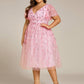 Plus Size Sparkly A-Line Midi Tulle Formal Wedding Guest Dress with Leaf Sequin