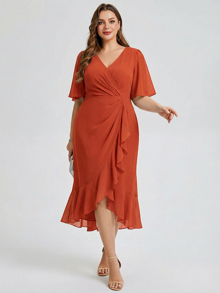 Plus Size Printed Mermaid Chiffon Wedding Guest Dress