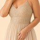 Plus Size Bridesmaid Evening Gown with Sequins Lace and Elegant Open Back A-Line Dress Maxi