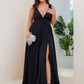 Plus Size Sleeveless V-Neck Empire Waist High Slit Floor-Length Evening Dress