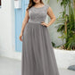 Plus Size Classic Round Neck V Back A-Line Chiffon Bridesmaid Dresses with Lace
