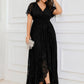 Plus Size Short Sleeve Ruffled V-Neck A-Line Lace Wedding Guest Dress