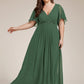 Plus Size Floral Applique Short Sleeve A-Line Chiffon Formal Evening Dress