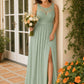 Plus Size Lace Bridesmaid Dress with Slit and Pockets Elegant A-Line Chiffon Open Back Formal Gown