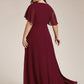 Plus Size Floral Applique Short Sleeve A-Line Chiffon Formal Evening Dress