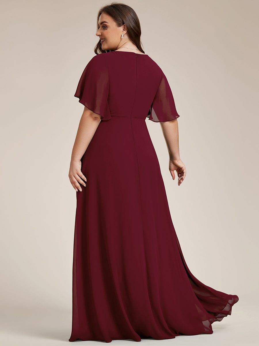 Plus Size Floral Applique Short Sleeve A-Line Chiffon Formal Evening Dress