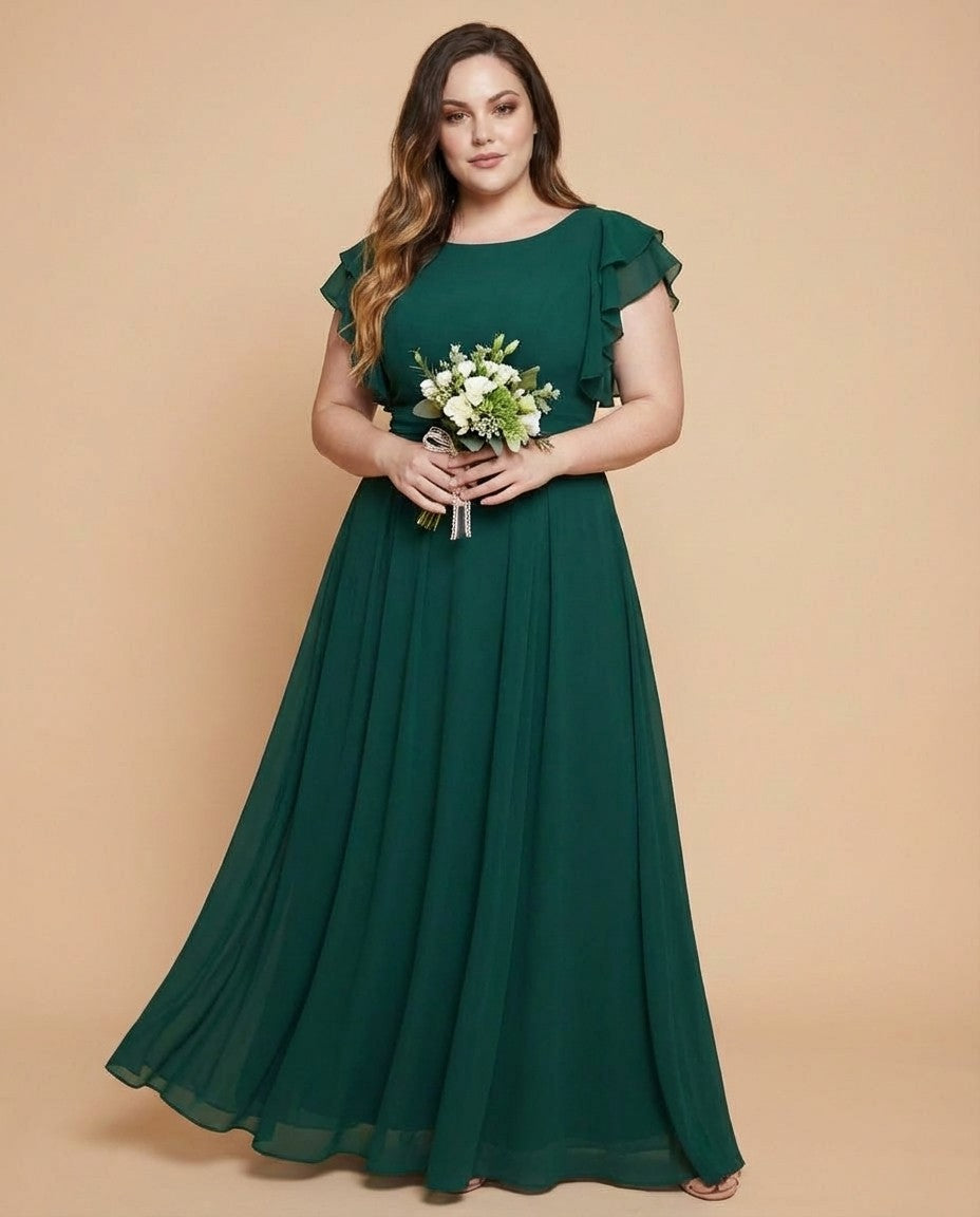 Avenleigh Graceful Plus Size Chiffon A-Line Bridesmaid Gown with Flowing Skirt - N0332