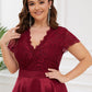 Plus Size V-neck Lace Bodice A-line Cocktail Dress with Pockets