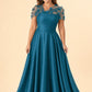 Plus Size Backless A-Line Formal Gown with Floral Appliqué and Satin Skirt