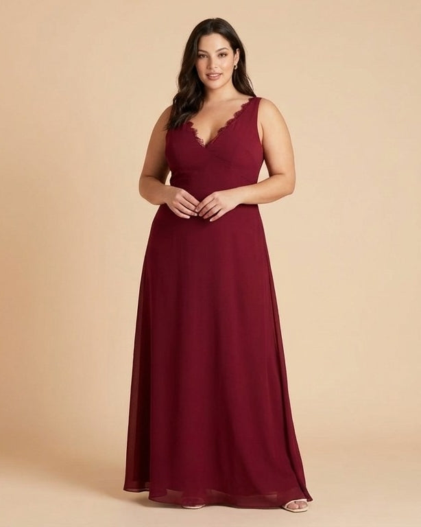 Silvarelle Plus Size Modern Lace Sheath Bridesmaid Dress with Fitted Silhouette for Wedding -N0367