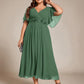 Plus Size Elegant Short Sleeves V-Neck Floral Applique Wedding Guest Dress