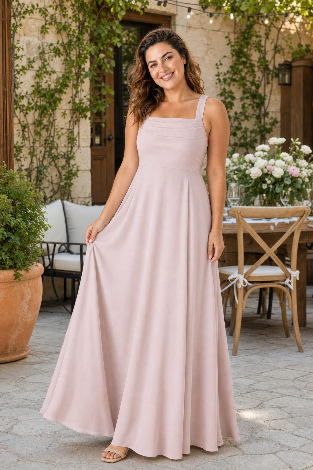 Elegant Plus Size A-Line Bridesmaid Dress with Pockets and Open Back