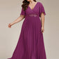 Plus Size Floral Applique Short Sleeve A-Line Chiffon Formal Evening Dress