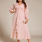 Plus Size Twist Knot Louts Leaf Long Sleeve A-Line Evening Dress