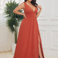 Plus Size Sleeveless V-Neck Empire Waist High Slit Floor-Length Evening Dress