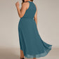 Flowy Plus Size Halter Neck Chiffon Midi Wedding Guest Dress
