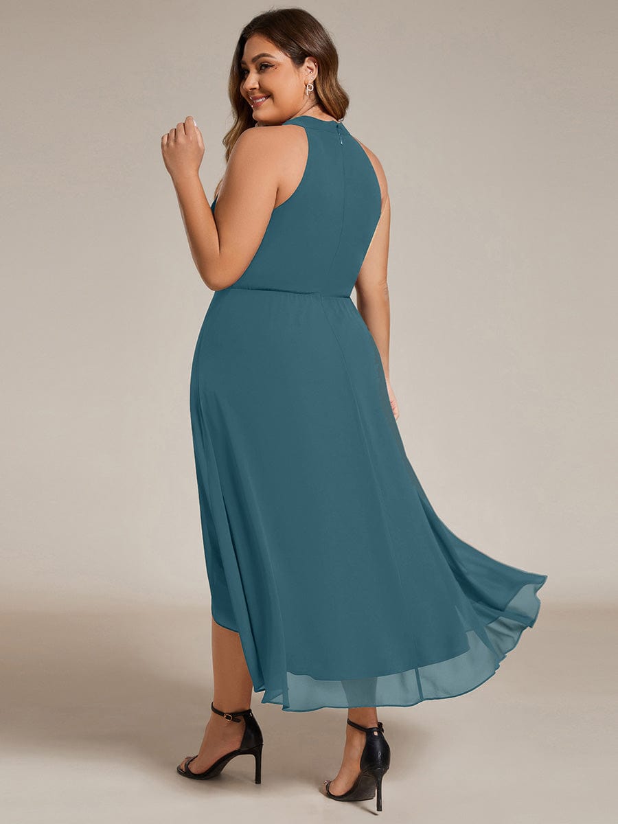 Flowy Plus Size Halter Neck Chiffon Midi Wedding Guest Dress