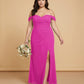 Elanthia Plus Size Off The Shoulder Mesh Bridesmaid Dress With Leg Slit For Wedding Party -N0346