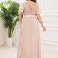 Plus Size Empire Waist V Back Bridesmaid Dress with Short Sleeves
