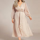 Plus Size Twist Knot Louts Leaf Long Sleeve A-Line Evening Dress