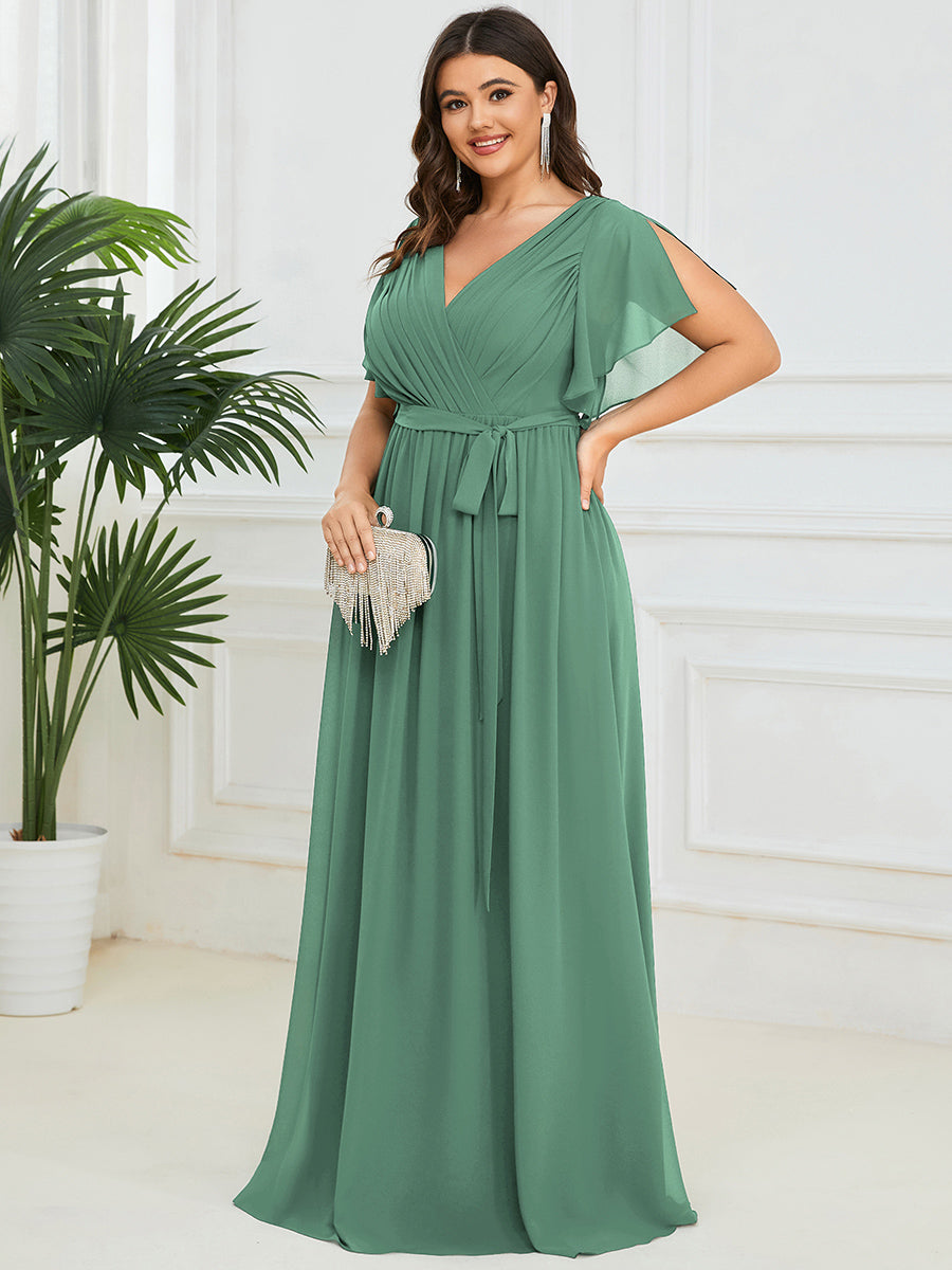 Plus Size Pleated Tie-Waist Chiffon Bridesmaid Dress