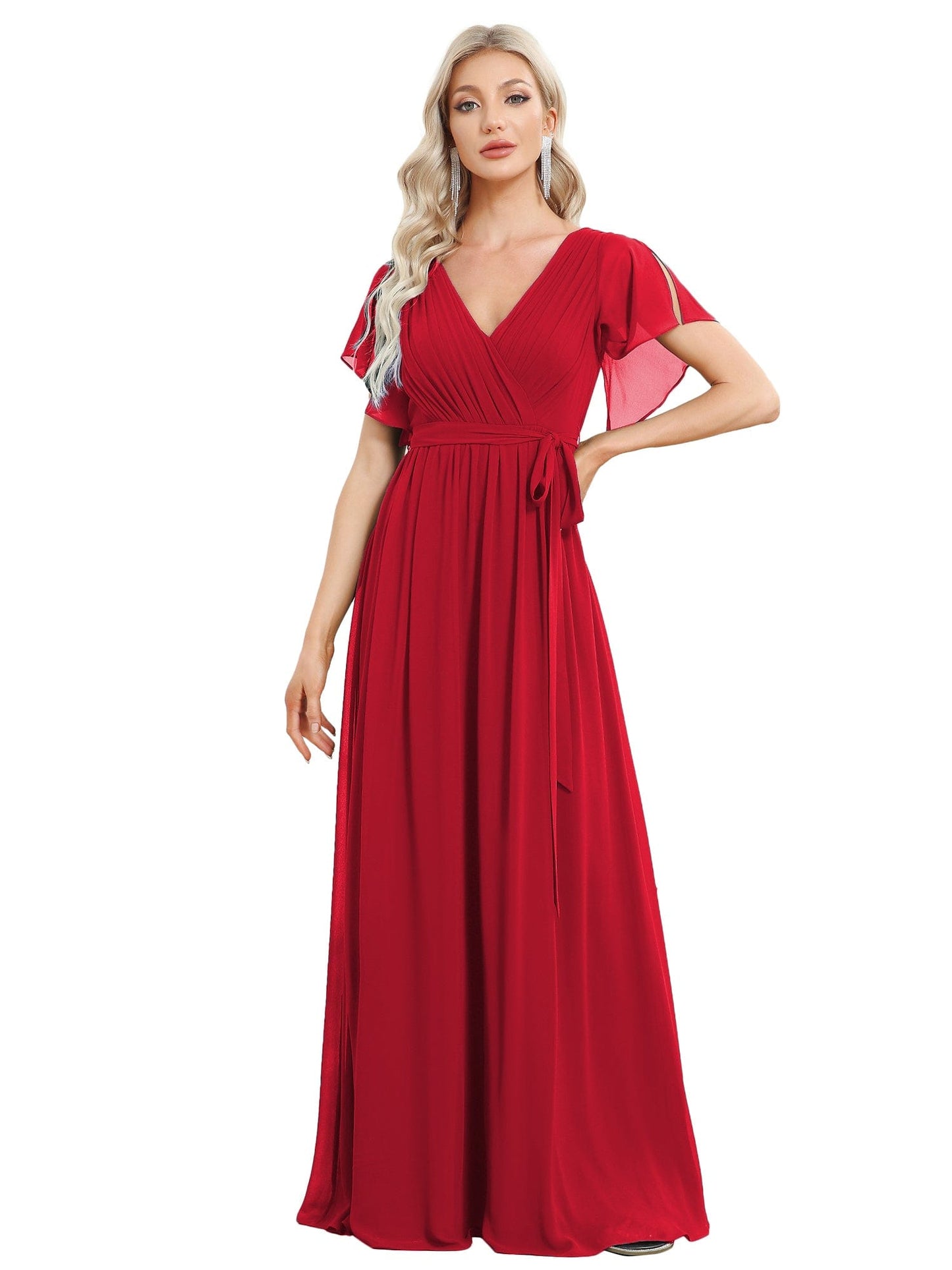 Plus Size Pleated Tie-Waist Chiffon Bridesmaid Dress