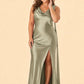 Flattering Plus Size Bridesmaid Dress with Asymmetric Neck and Draped Elegance