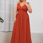 Plus Size Sleeveless V-Neck Chiffon Semi Bridesmaid Dress
