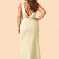 Floor Length Plus Size Bridesmaid Dress Pleated Detail Deep Cowl Back Stretch Satin