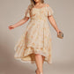 Plus Size Cold Shoulder Sweetheart Necklin Chiffon Midi Wedding Guest Dress