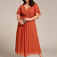 Plus Size Elegant Short Sleeves V-Neck Floral Applique Wedding Guest Dress