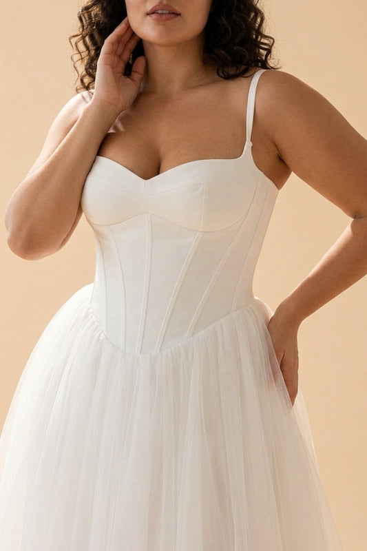 Plus Size A-Line Wedding Dress with Basque Waist and Lace Up Back