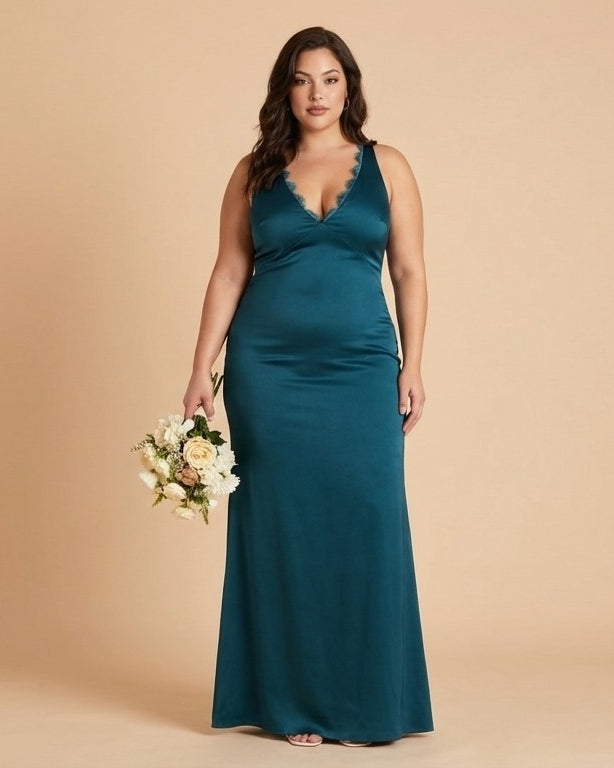 Silvarelle Romantic Plus Size Sheath Satin Bridesmaid Dress with Smooth Finish for Wedding - N0358