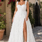 Plus Size Floral A-Line Wedding Dress with Lace-Up Back and High Slit
