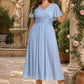 Plus Size Ruched V-Neck A-Line Bridesmaid Dress for Elegant Wedding Guest Look Formal Occasion Wear