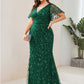 Fashion Plus Size V Neck Mermaid Sequin & Tulle Evening Dress