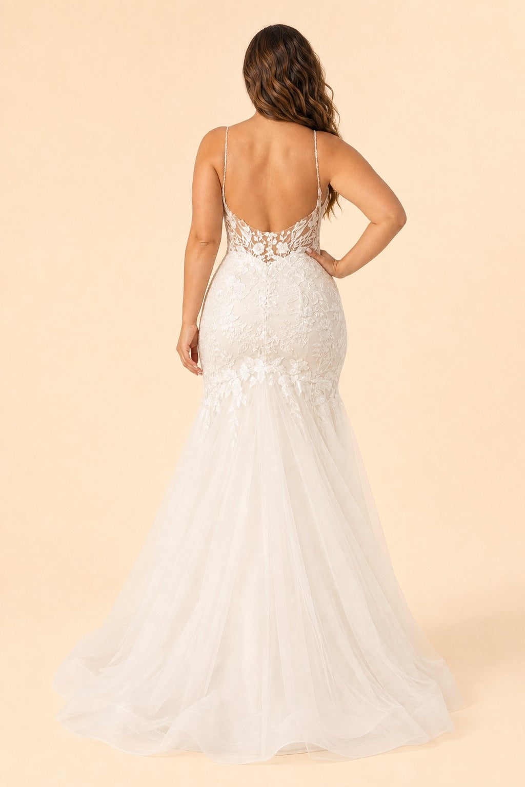 Romantic Plus Size Backless Wedding Dress with Floral Embroidery