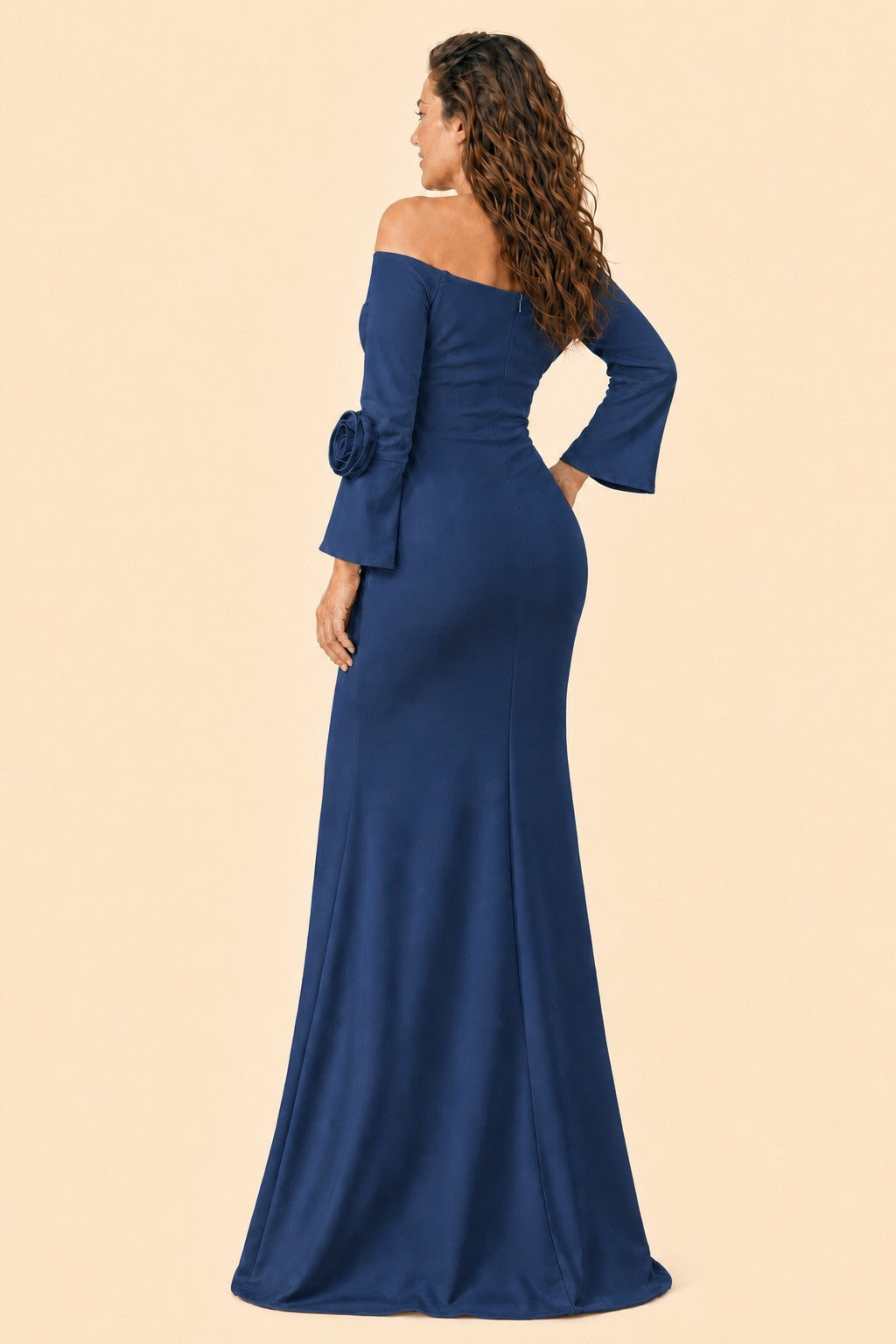 Plus Size Mother of the Bride Gown with Sculpted Flower Detail and Feminine Silhouette
