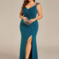 Plus Size Sequin Shoulder Strap Wedding Guest Dress with Side Slit