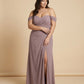 Elanthia Plus Size Romantic Sheath Bridesmaid Dress with Off Shoulder for Wedding -N0347