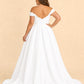 Romantic Off Shoulder Satin Wedding Dress Plus Size with Hidden Pockets