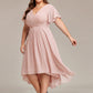 Plus Size Double V-Neck Ruffles Sleeve Chiffon Midi Wedding Guest Dress